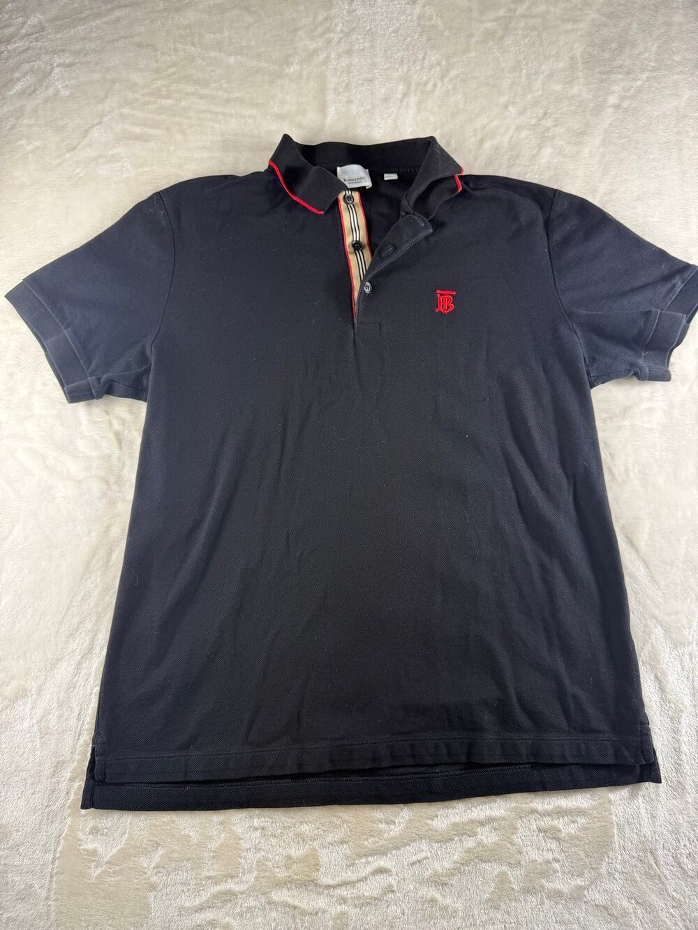 Burberry London Polo Men's Size XL Short Sleeve Black w/ Red "TB" Logo